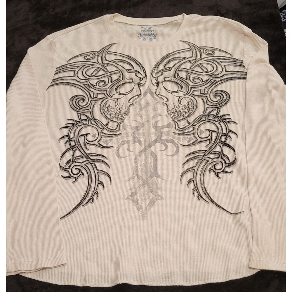 Faded Glory Y2K-Style Skull And Cross Thermal Long-Sleeve Shirt Size 2XL